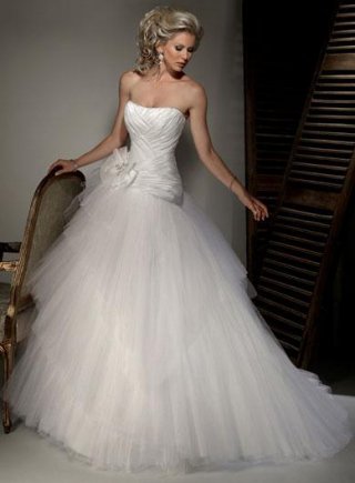 Scoop Neckline Floral Satin tulle Ball Gown Corset Wedding Dress