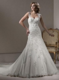 Ivory Applique Lace Beaded Tulle A-line Wedding Dress