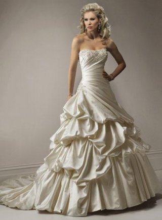 Strapless Beaded Satin Ball Gown Corset Wedding Dress