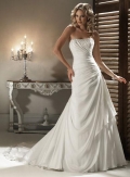 Ivory Strapless Embroidery Chiffon A line Wedding Gown