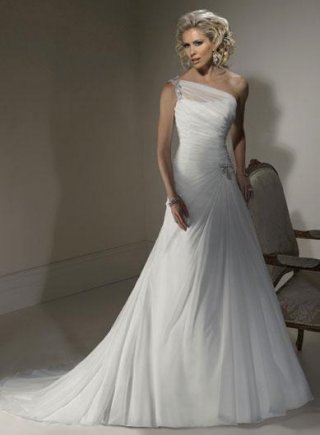 One Shoulder Asymmetric Chiffon A-line Silhouette Wedding Dress