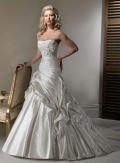 Strapless Dipped neckline Pleated Satin A-line Wedding Dress