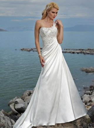 One Shoulder Rich Beaded A line Destination Wedding Dress