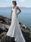 V-neck Beaded Column/Sheath Destination Wedding Dress