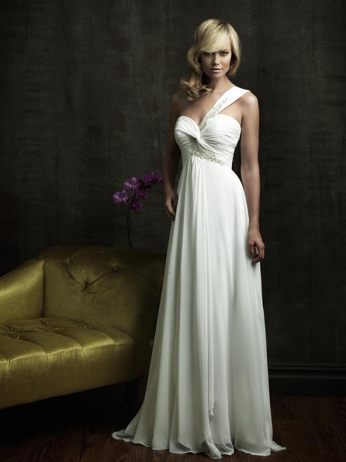 Elegant One shoulder Sweetheart Neckline Chiffon Wedding Dress