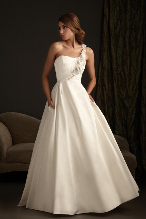 Romantic Floral One Shoulder Ball Gown Wedding Dress
