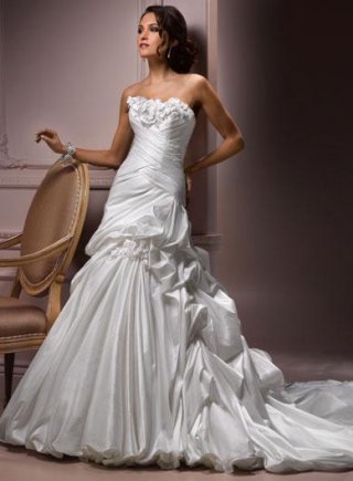 Pleated Taffeta A line Corset Wedding Dress Bubble Hem