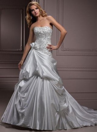 Strapless Embroidery Crystals Beads A line Wedding Dress