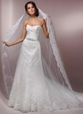 Elegant Strapless A line Embellished Lace Wedding Dress