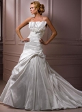 Crumb-Catcher Neckline Flower Pleated Taffeta Wedding Gown