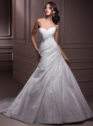 Corset Pleated Beaded Taffeta A line Wedding Gown
