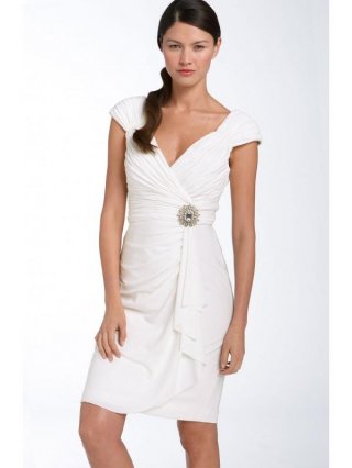 Short Wedding Dresses Ivory Empire Chiffon Cap Sleeves