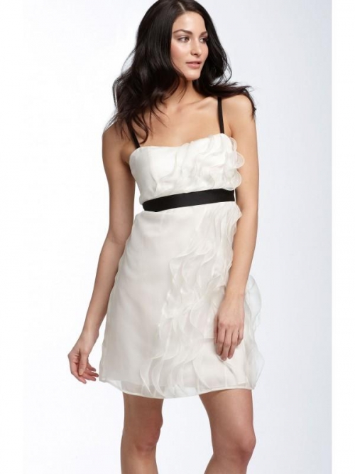 Ivory/Black Wedding Dresses Short Empire Sash Satin Straps