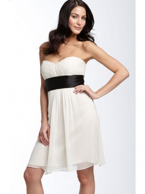Short Wedding Dress Ivory/Black Empire Sash Chiffon Sweetheart