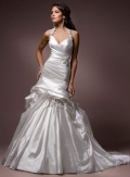 Ruffled Taffeta Beaded Lace A line Corset Wedding Dress