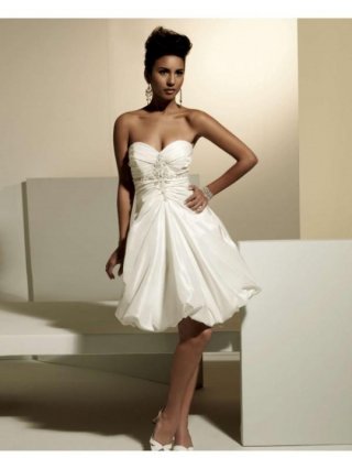 Short Wedding Dresses Beaded Taffeta Bubble Hem