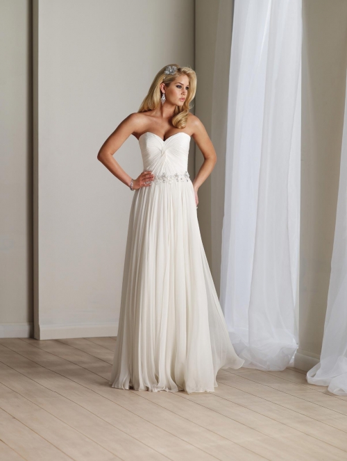 Long Wedding Dress Ivory Beaded Chiffon Stapless Sweetheart