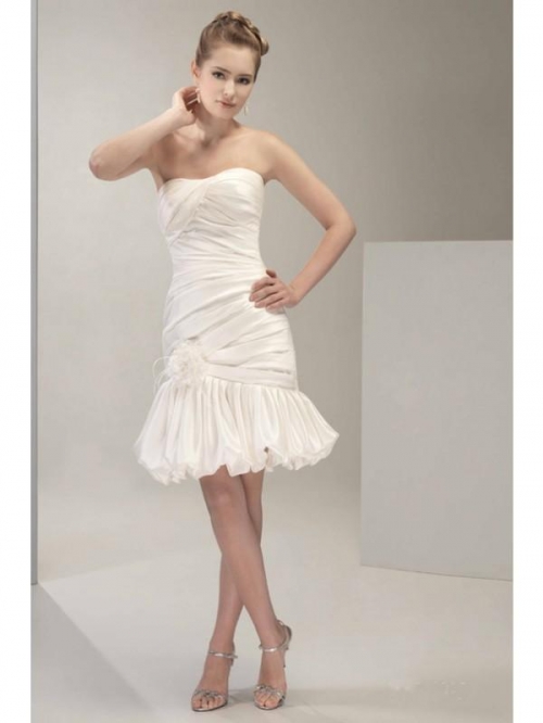 Sheath Wedding Dress Short Taffeta Flower Bubble Hem