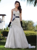 Ivory/Dark Navy Wedding Dress Long Flower Appliques Strapless