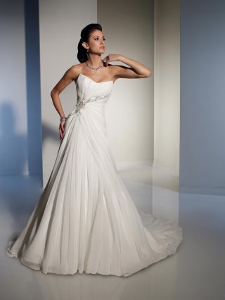 A-line Wedding Gown Beading Chiffon Strapless Sweetheart