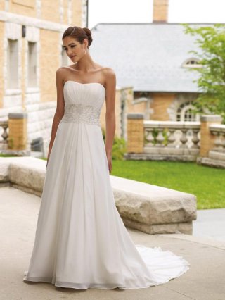 Strapless Beaded Chiffon A-line Simple Wedding Dress