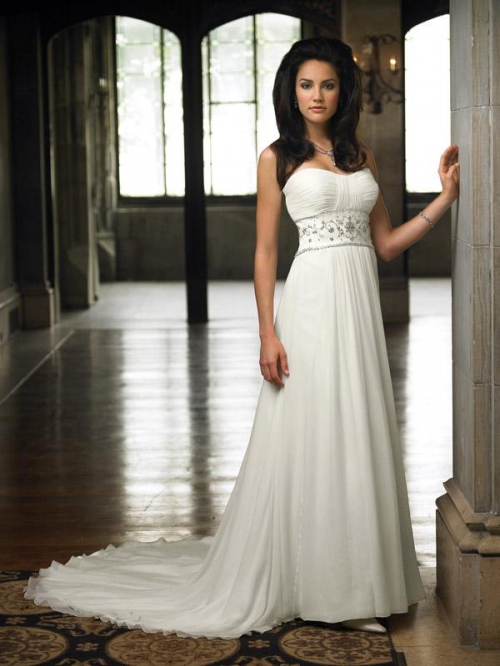 Strapless Beaded Chiffon A-line Simple Wedding Dress
