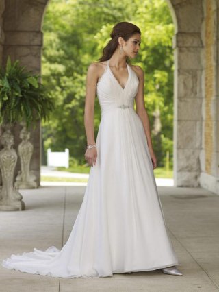 Halter Beaded Chiffon A-line/Princess Wedding Dress