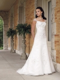 Bateau Beaded A-line Organza Wedding Dress With Sleeves