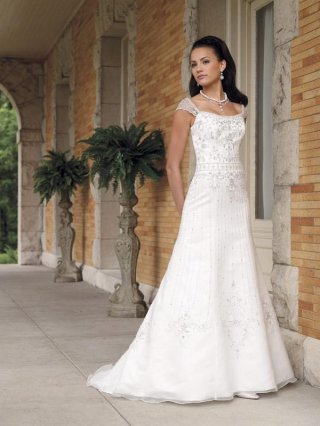 Bateau Beaded A-line Organza Wedding Dress With Sleeves