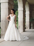 A-line V-neck Lace Satin Wedding Dress