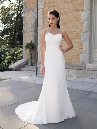 Sweetheart Strapless Beaded Chiffon Simple Wedding Dress