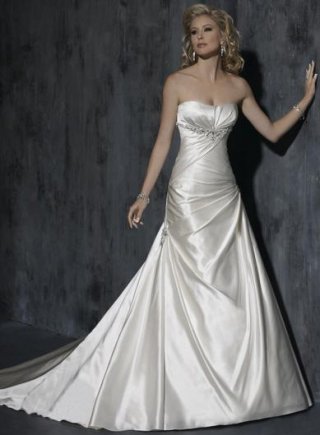Ivory Scoop Strapless Beaded Satin A-line Wedding Gown