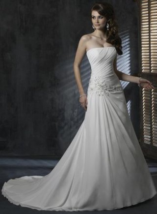 Strapless Lace Beaded Chiffon A-line Wedding Dress