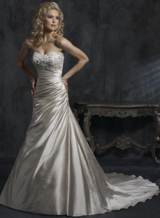Scoop Strapless Beaded Soft Satin A-line/Princess Wedding Dress