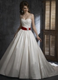 Elegant Dual Straps Red Sash A-line Wedding Dress