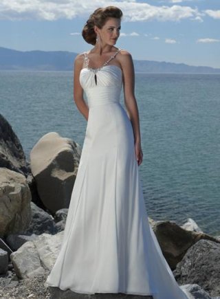 Simple Beaded Chiffon Beach Destination Wedding Dress