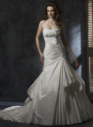 Ivory Strapless Beaded Lace Taffeta A-line Wedding Dress