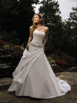A-line/Princess Strapless Beaded Taffeta Bridal Gown