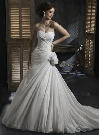 Strapless Beaded Taffeta Fitted A-line Simple Wedding Dress