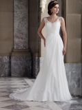 V-neck Beaded Chiffon Satin A-line/Princess Simple Wedding Dress