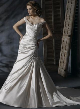 Off-shoulder Embellished lace Satin A-line Wedding Dress