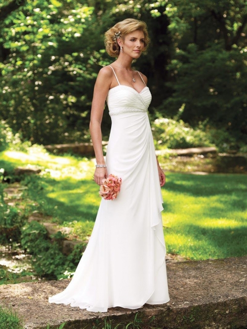 Spaghetti straps Beaded Chiffon Informal Simple Wedding Dress