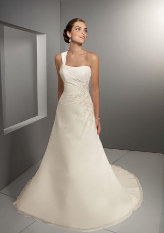 One Shoulder Embroidery Chiffon A-line Simple Wedding Dress