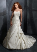 Strapless Satin Pleats Embroidery A-line/Princess Wedding Dress