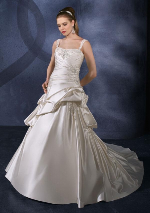 Square Embroidery Beaded Satin A-line/Princess Wedding Gown