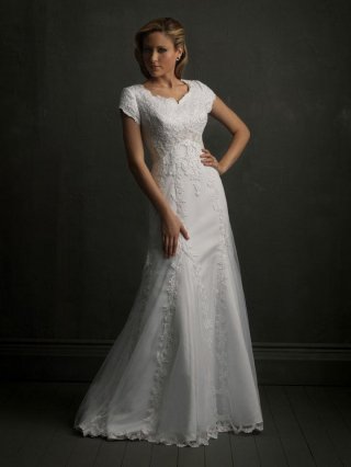 Slim A-line Strapless Lace Modest Wedding Dress With Sleeves