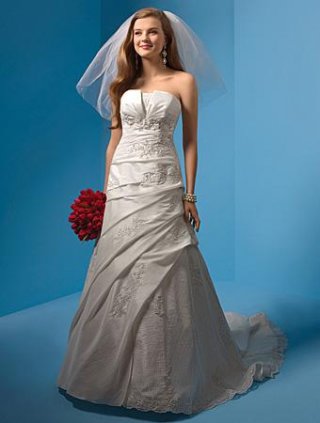 Ivory Embroidered Lace Beaded Taffeta Princess Wedding Dress