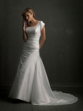 A-line Silhouette Strapless Simple Modest Wedding Dress With Sleeves