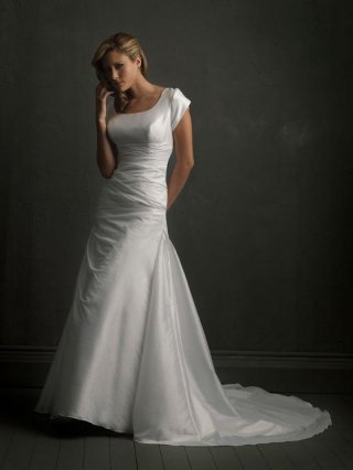 A-line Silhouette Strapless Simple Modest Wedding Dress With Sleeves