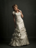 A-line Silhouette Beaded Ruffles Modest Wedding Dress With Sleeves